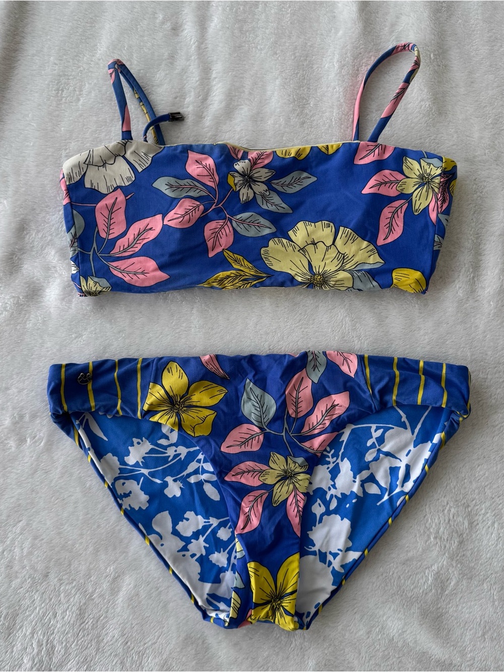 Maaji Floral Striped Reversible Bikini Top and Bottom, Size Small